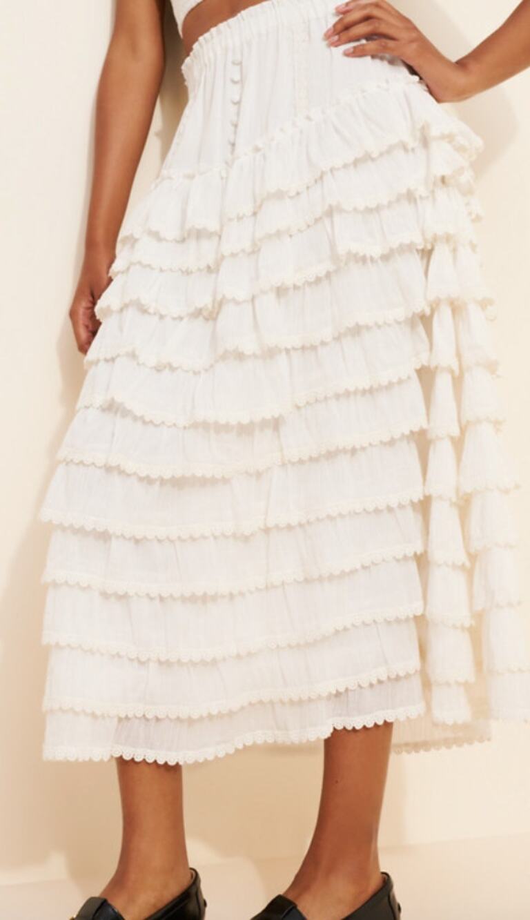 Amy Jane London Anastasia Layered Tiered Ruffle Maxi Skirt Off White Size Small